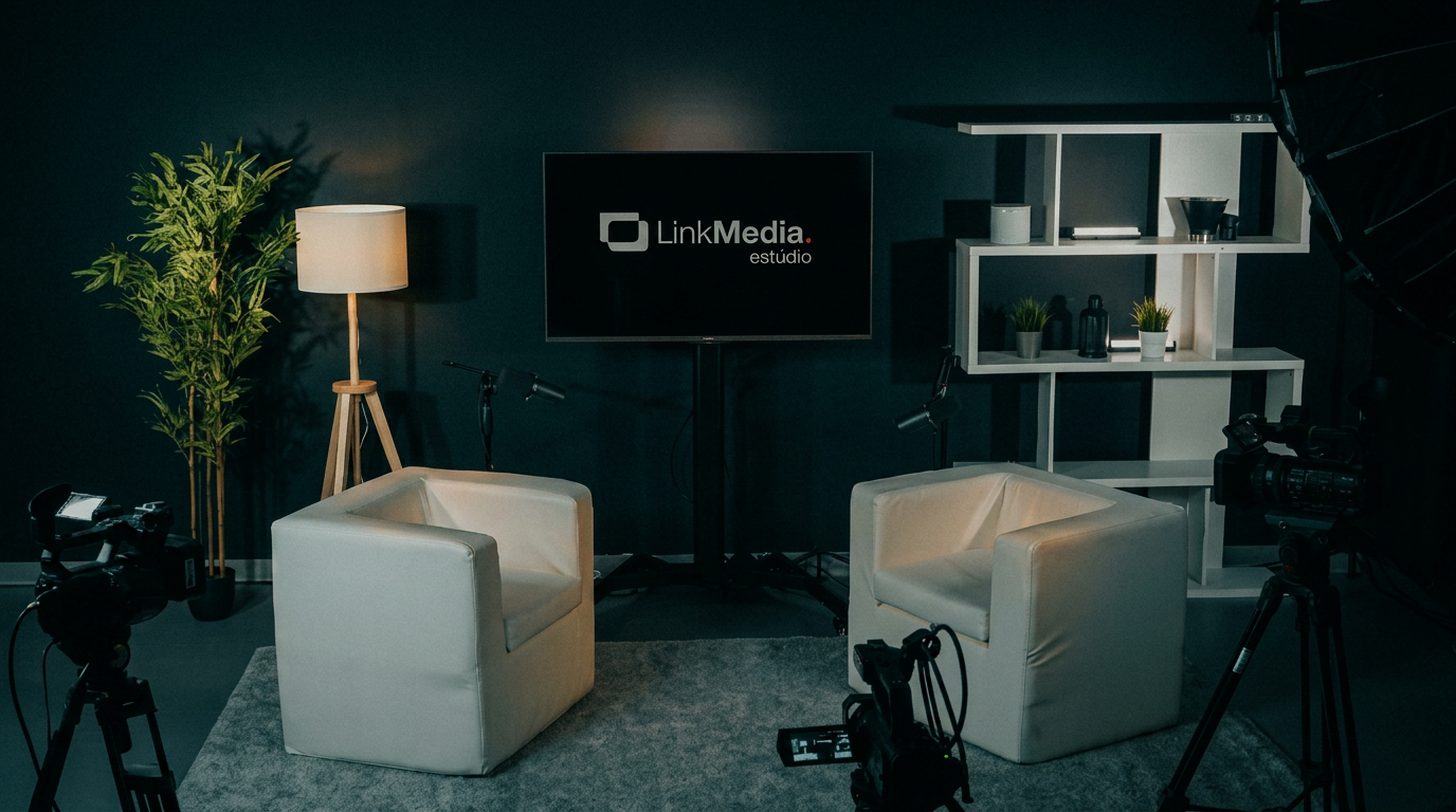 Lisbon podcast studio with Shure microphones and 4K cameras